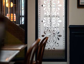 semi frosted window with decorative pattern