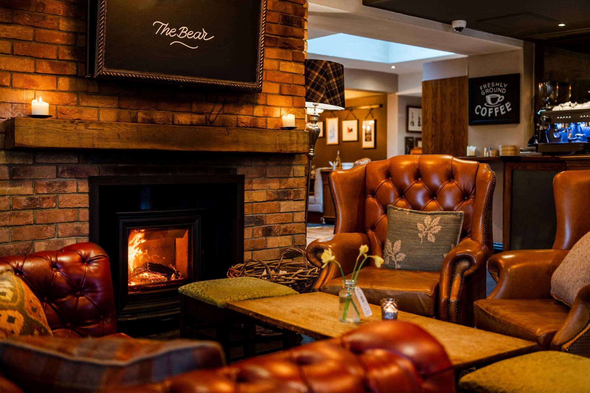 Roaring fire at The Bear, Oxshott