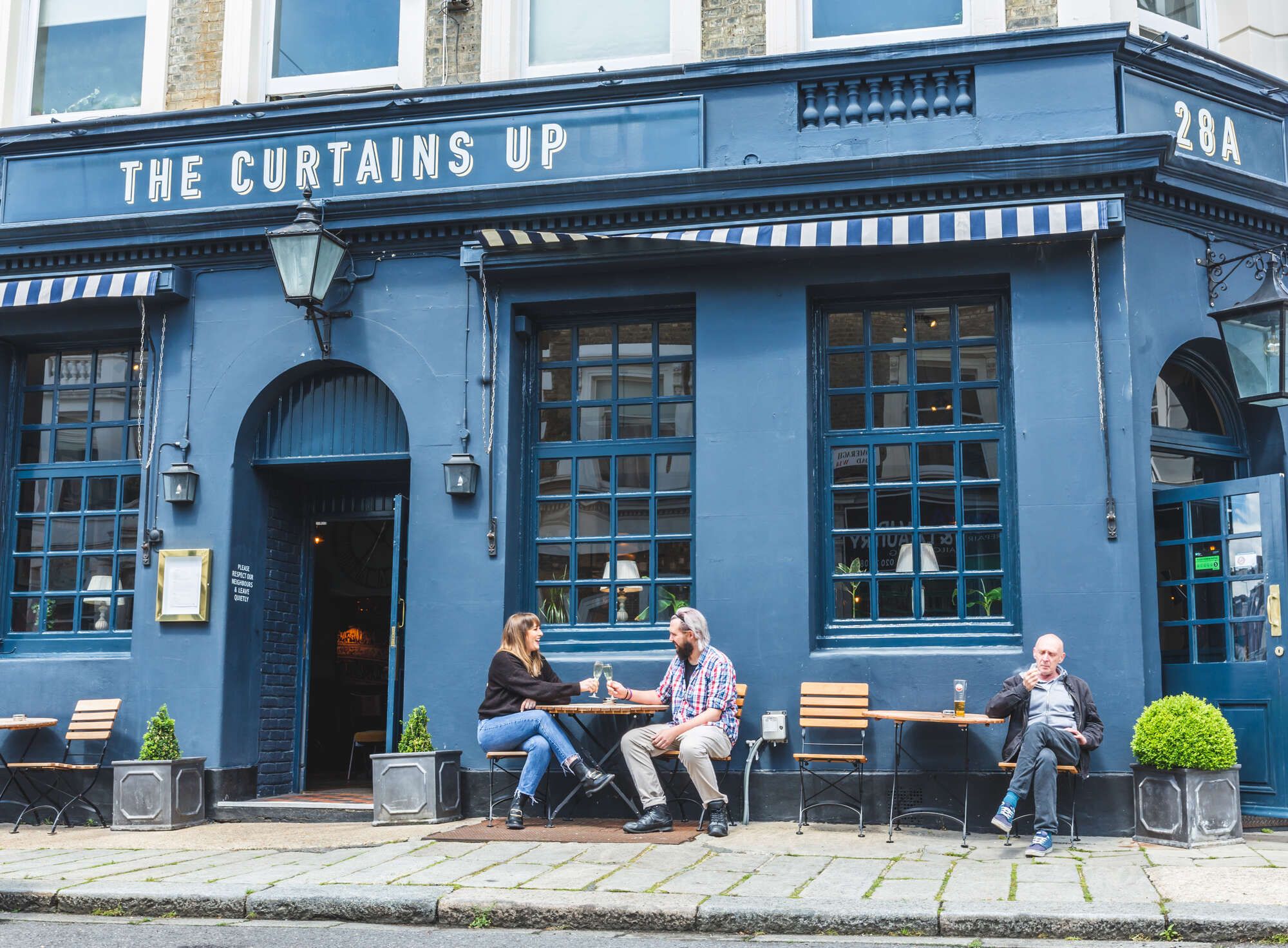 Exterior of The Curtains Up pub